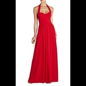 BCBG red halter chiffon gown